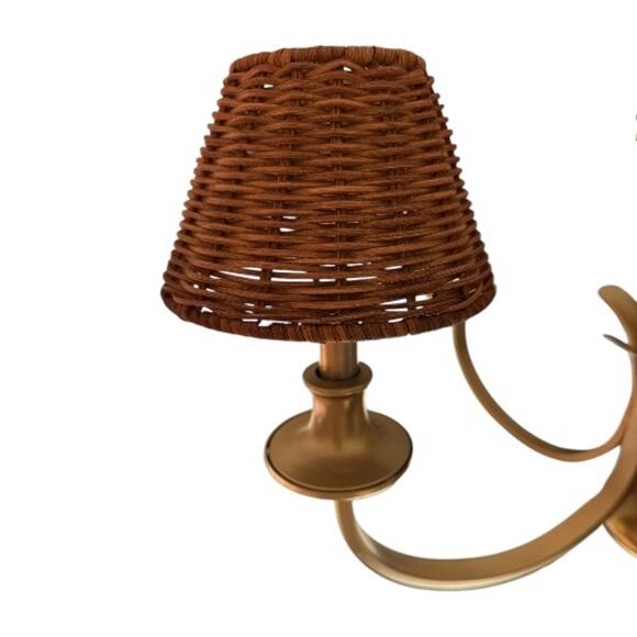 Brown Rattan Woven Chandelier Small Lamp Shades Set of 5 - Picture 7 of 10